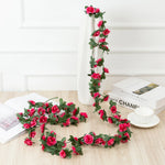 guirlande fleurs artificielles roses feuilles vertes décoration mariage fête maison jardin extérieur longue tige