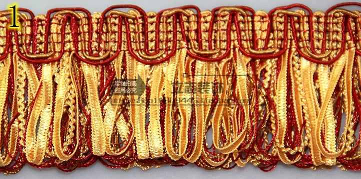 ruban décoratif or rouge franges pompons tissu élégant classique maison 13mètres