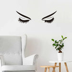 sticker mural minimaliste ombres yeux cils noirs adhésif salon chambre decoration pvc moderne