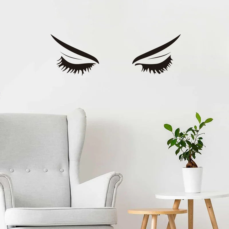 sticker mural minimaliste ombres yeux cils noirs adhésif salon chambre decoration pvc moderne