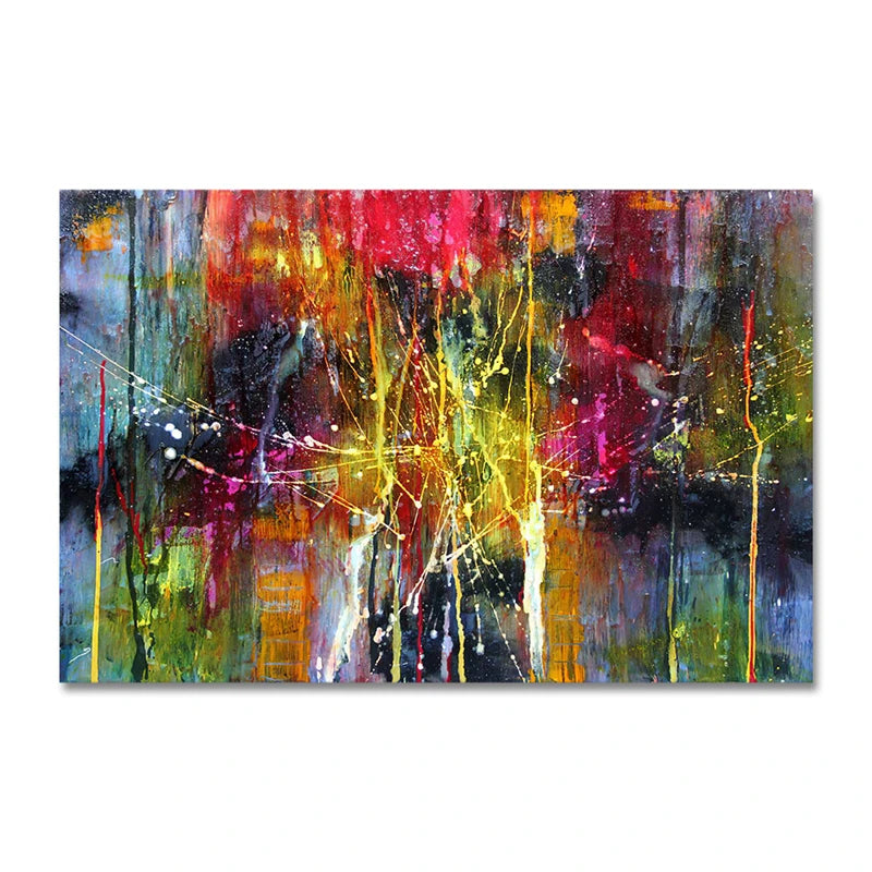tableau abstrait multicolore contemporain sans cadre impression toile decoration horizontal
