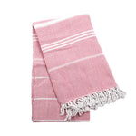 serviette bain rayée 100x180cm coton biologique séchage rapide franges classique rose gris bleuclair