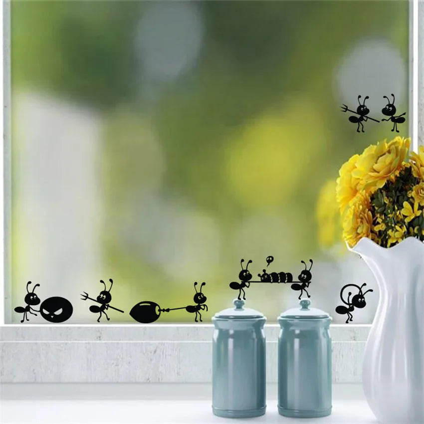 autocollant mural dessin animé fourmis noires silhouettes insectes objets chambre enfants decoration maison