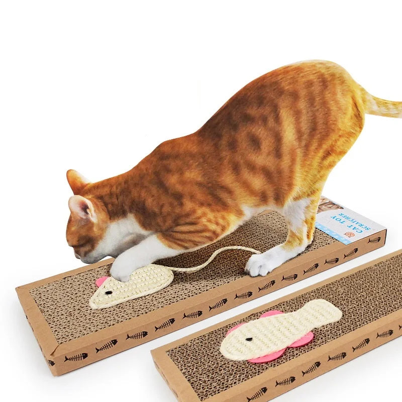 grattoir chat carton marron souris poisson squelettes motifs moderne jouets fixés