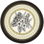 placemat rond vert blanc doré palmiers singes botanics assiette fourchette pain verre vin livre