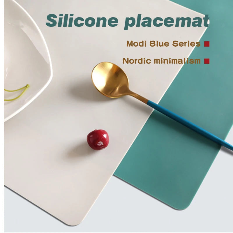 tapis table silicone bleu gris jaune vert uni minimaliste antidérapant isolant thermique
