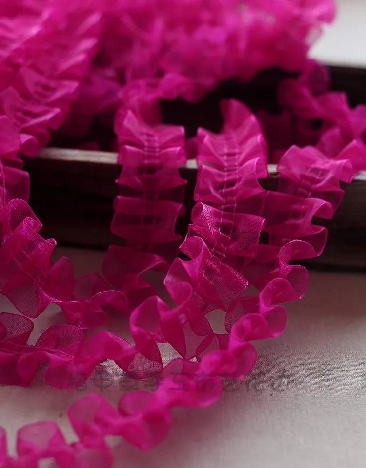 ruban plissé dentelle organza 4cm violet rose bleu rouge noir fuchsia décoratif écolo fournitures