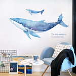sticker mural baleine marine corail étoile mer enfant aquatique aquarelle transparent adhésif