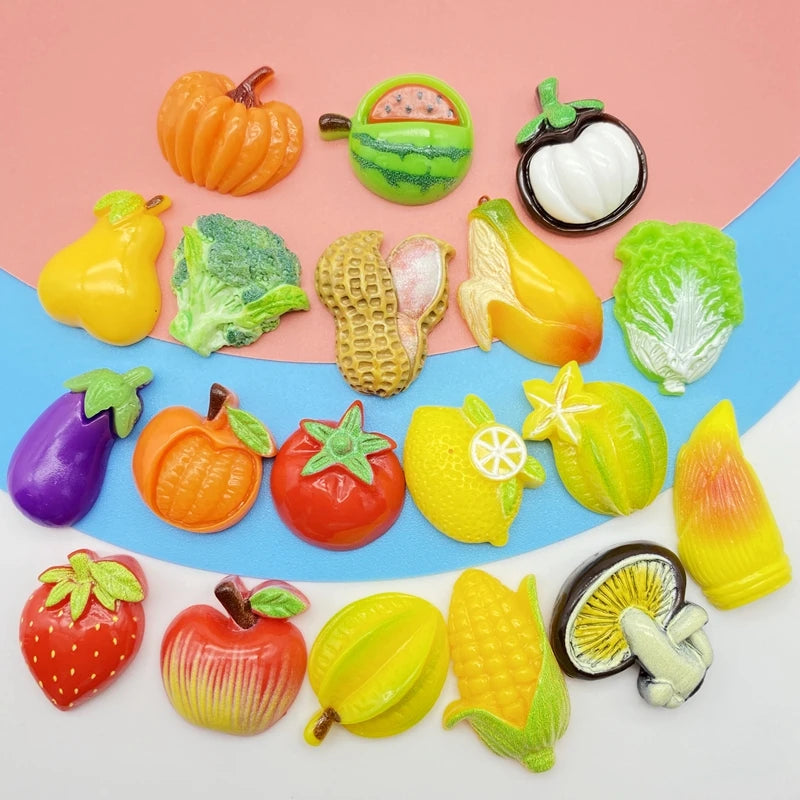 lot 20 mini cabochons résine fruits légumes réalistes bijoux bricolage décoration artisanale