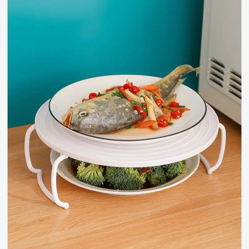 support cuisine blanc spirale réutilisable multiple niveaux moderne poignées assiettes
