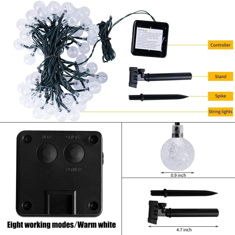 guirlande solaire étanche 11m 60leds multicolore autoinstallation extérieure festive led