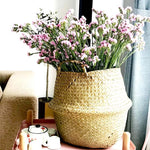 panier pliable osier tissé motifs réguliers poignées cuir naturel rustique jardin
