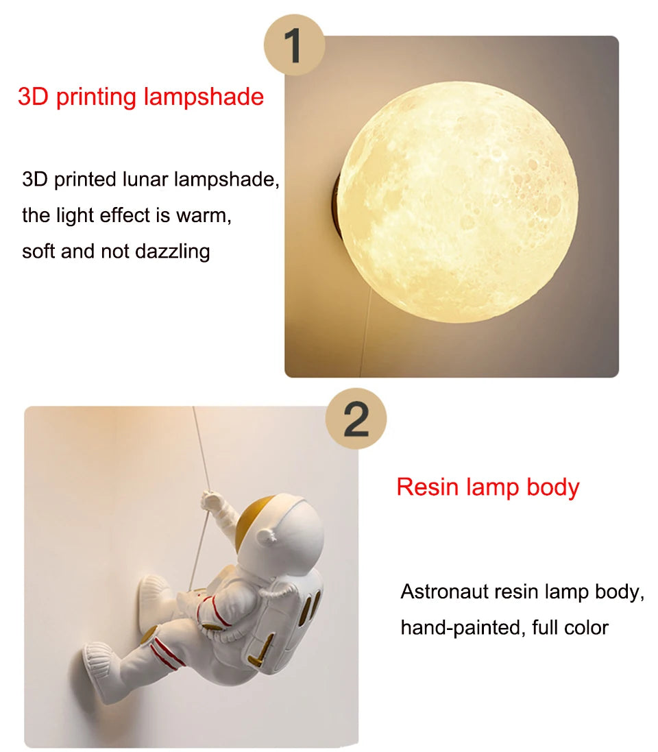 lampe murale moderne blanc gris astronaute lune éclairage chambre salon contemporain led fixé mur