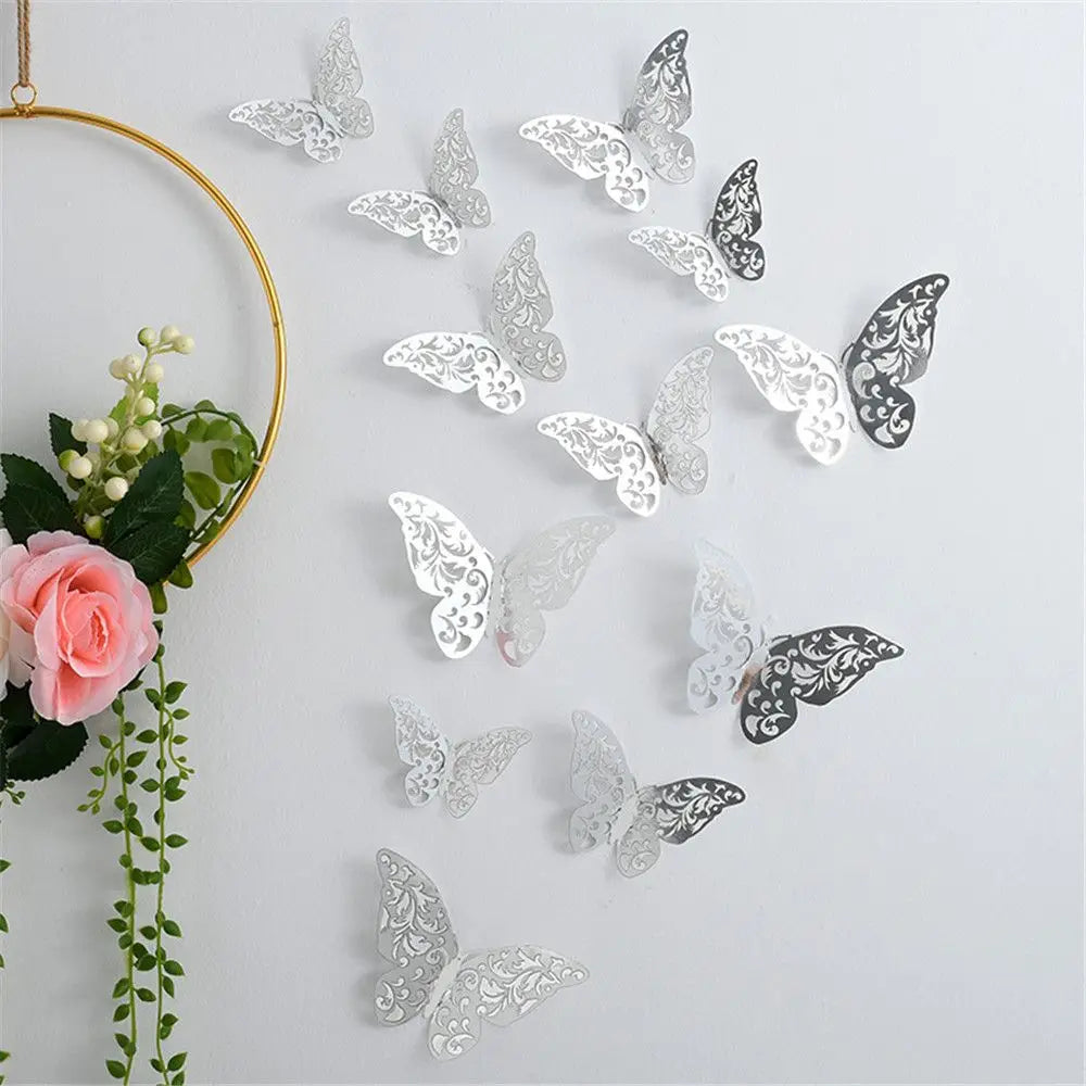 décoration murale papillons adhésifs or rose pâle modernes 12 pièces perforés élégants chambre salon