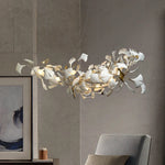 lampe suspendue feuilles gingko blanc doré contemporaine élégante salon chambre lumière chaînes porcelainière