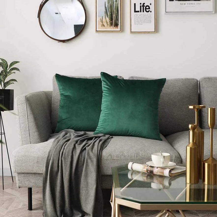 coussin decoratif velours vert foncé moderne doux lit salon voiture 45x45cm