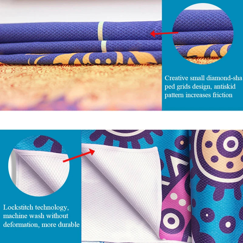 serviette yoga bleu mandala anti dérapante 183cm 63cm ethnique moderne multifonctionnelle fitness