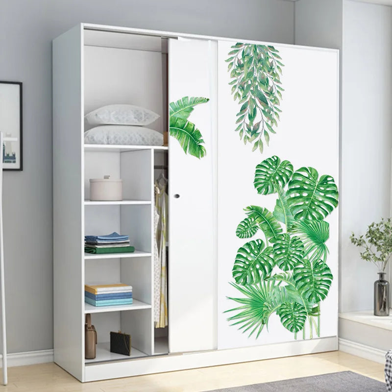 Stickers muraux feuilles tropicales moderne adhésifs chambre salon 80cm 75cm PVC verts différents