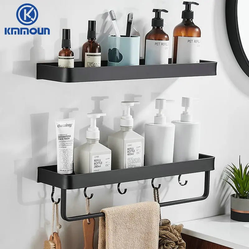 étagère murale salle bain aluminium noir blanc support rangement douche moderne clips fixations