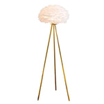 lampe sol moderne plumes blanche dorée pieds trépied led chambre salon entree