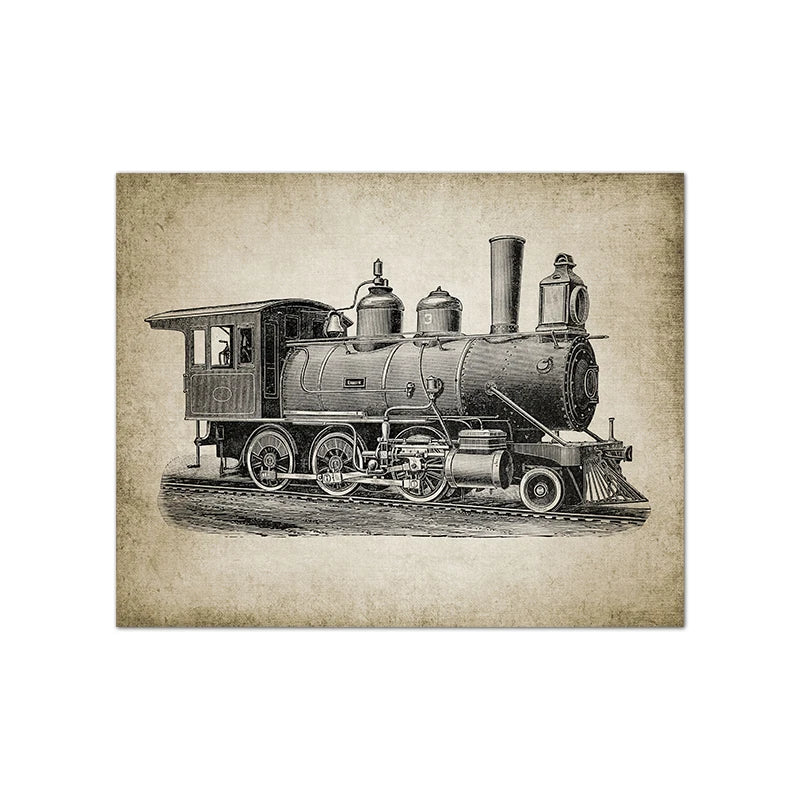 affiche imprimée vintage trains historiques illustration monochrome salon chambreOpaque