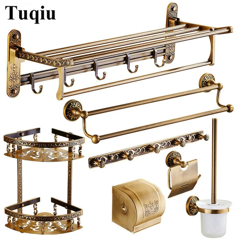 ensemble quincailleries bain bronze ornements floraux classique porte serviettes crochets fixations murales