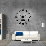 horloge murale moderne chien maison os cœur salon quartz aiguille noir doré stickers