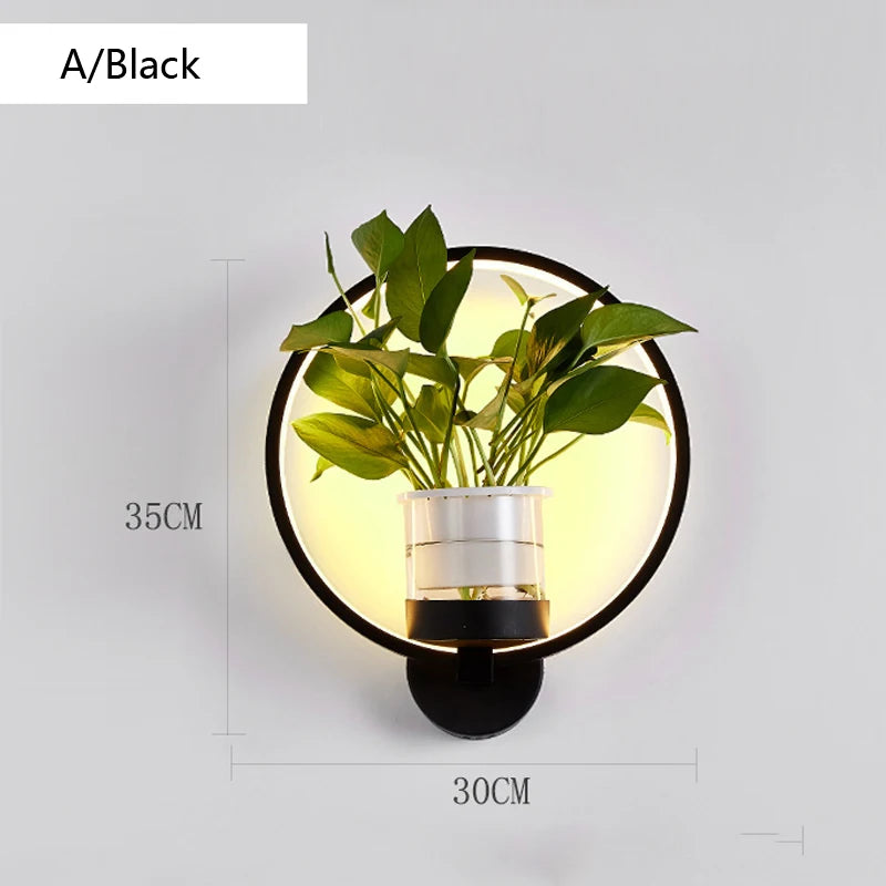 lampe murale moderne minimaliste noire blanche plante pot plastique transparent chambre salon entrée