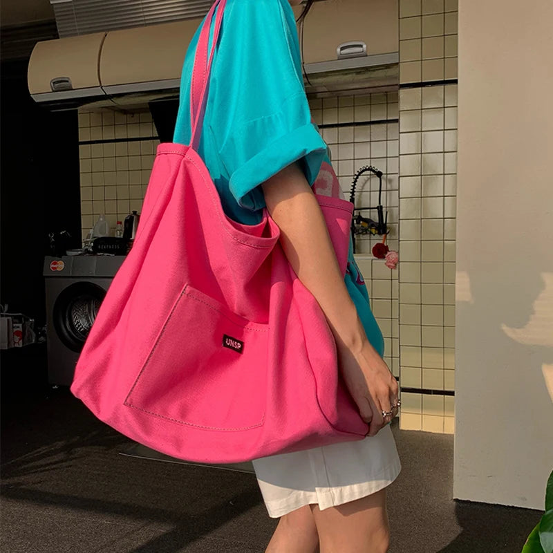 sac main fourre tout décontracté toile ouvert polyvalent doux femme verte rose jaune orange