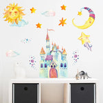 sticker mural dessin animé château soleil lune enfant decoratif adhesif multicolore chambre enfants