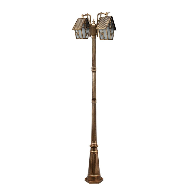 Lampadaire extérieur or noir deux lanternes classique décoration florale métal apparent IP65 LED adaptableextérieur