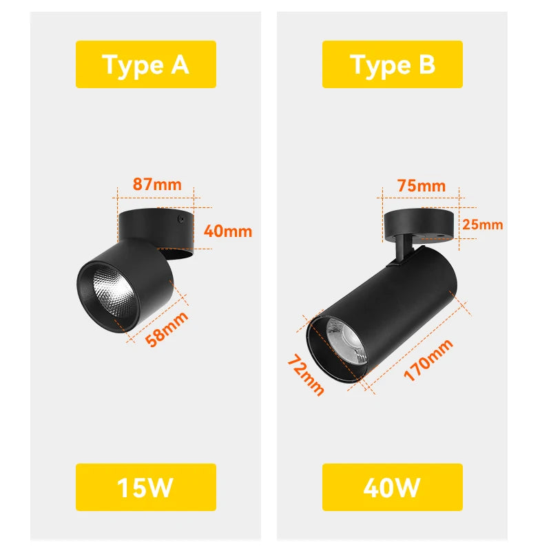 projecteur led pliable spot noir moderne 15w 40w vis câbles aluminium minimaliste