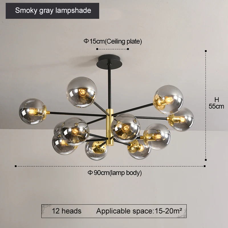 suspension lumineuse moderne boules sphériques translucides noir doré led echangement facile