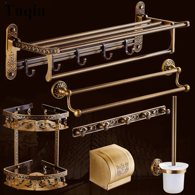 ensemble quincailleries bain bronze ornements floraux classique porte serviettes crochets fixations murales