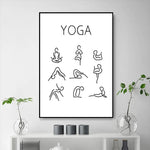 affiche yoga blanc noir minimaliste posture texte salon décoration mur moderne illustration frame toile