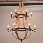 chandelier rustique bois marron vieilli 12 lumières suspension industrielle