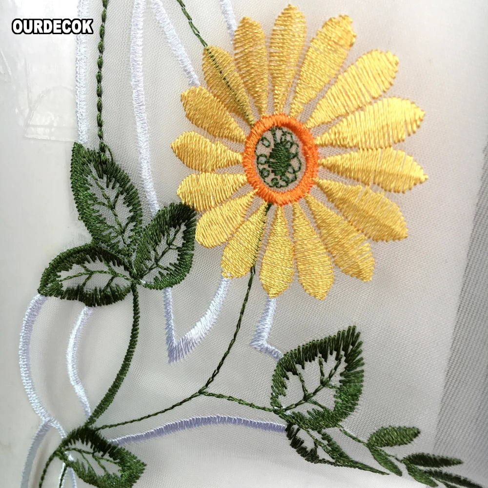 rideau floral transparent brodé fleurs tournesols voile tissu pastoral intérieur décoration fenêtre chambre salon