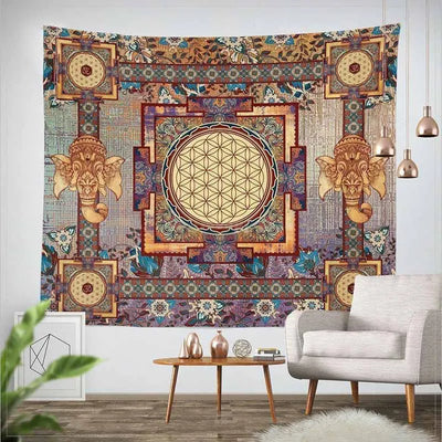 Tapisserie mandala indienne boho abricot