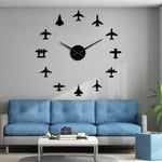 Horloge murale acrylique 3D avion de chasse effet miroir or