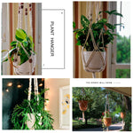 plante suspendue macramé décoratives boho artisanale pot fleur blanc anneaux métalliques decoration murale cour