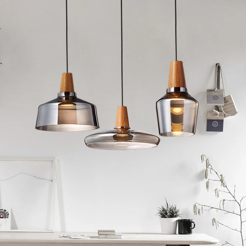 Lampe suspendue verre gris design nordique moderne salon chambre éclairage toucher interrupteur robuste élégante