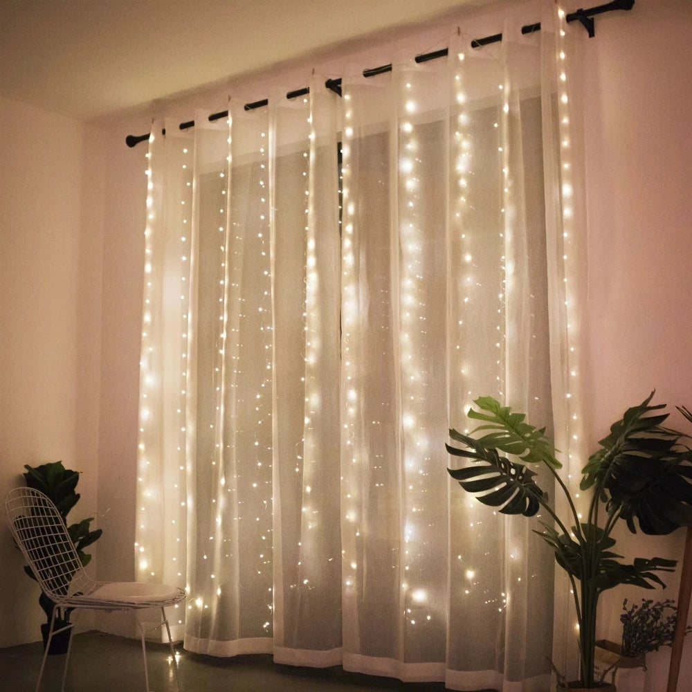 décoration noël guirlande lumineuse led rideau blanc chaud multicolore moderne clips télécommande câble usb