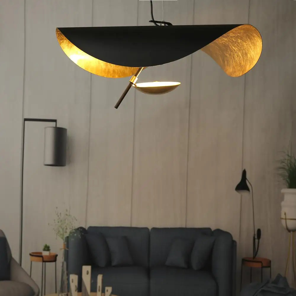 suspension lumineuse moderne noir doré texture métallique câble suspendu chambre salon étude