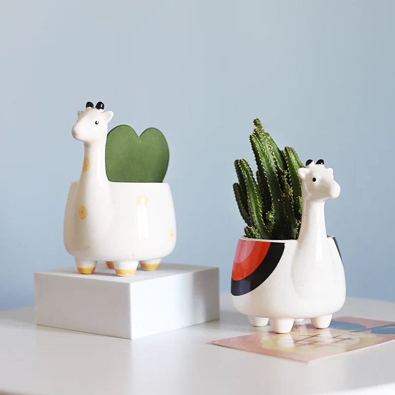 cache pot animaux cartoon cactus ours girafe renard chat fleur verte porcelain moderne