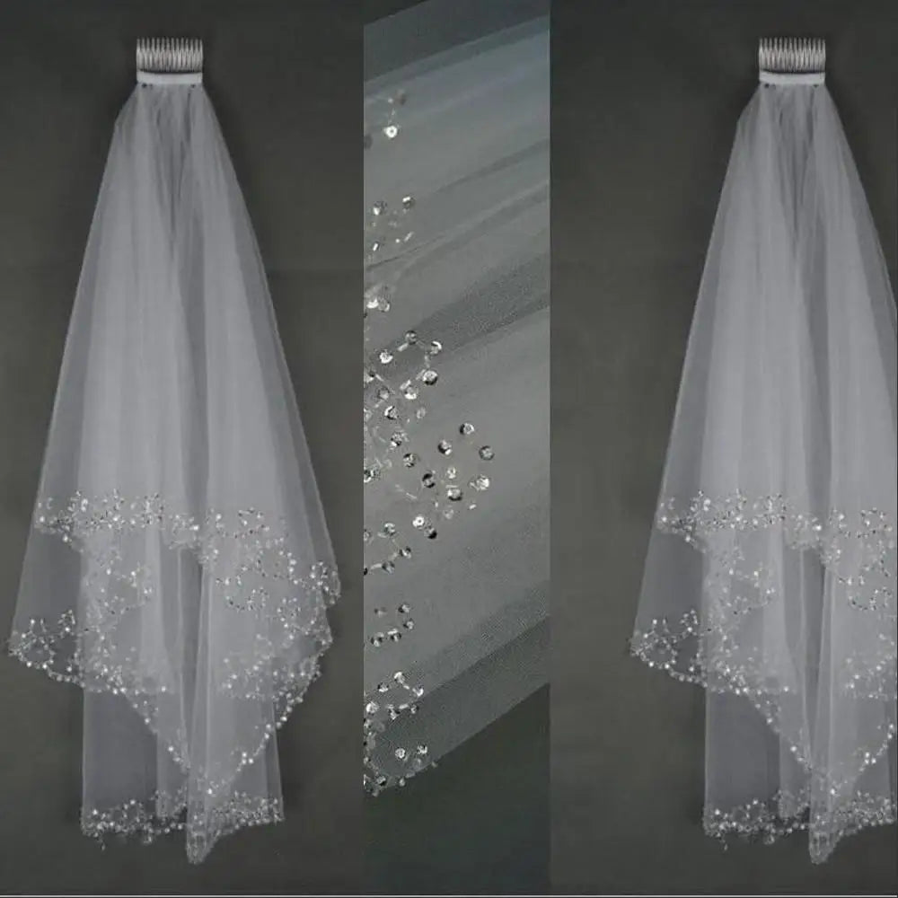 voile mariée tulle transparent deux couches dentelle bordure motif floral classique élégant femme peigne