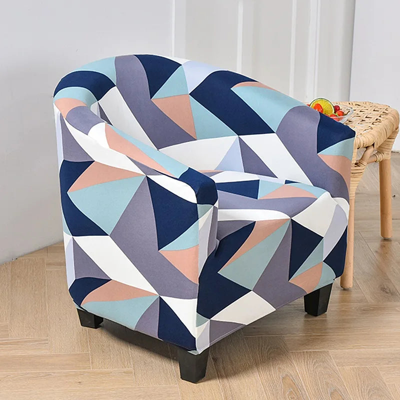 housse fauteuil tubulaire impression géométrique moderne polyestère machine bleu beige