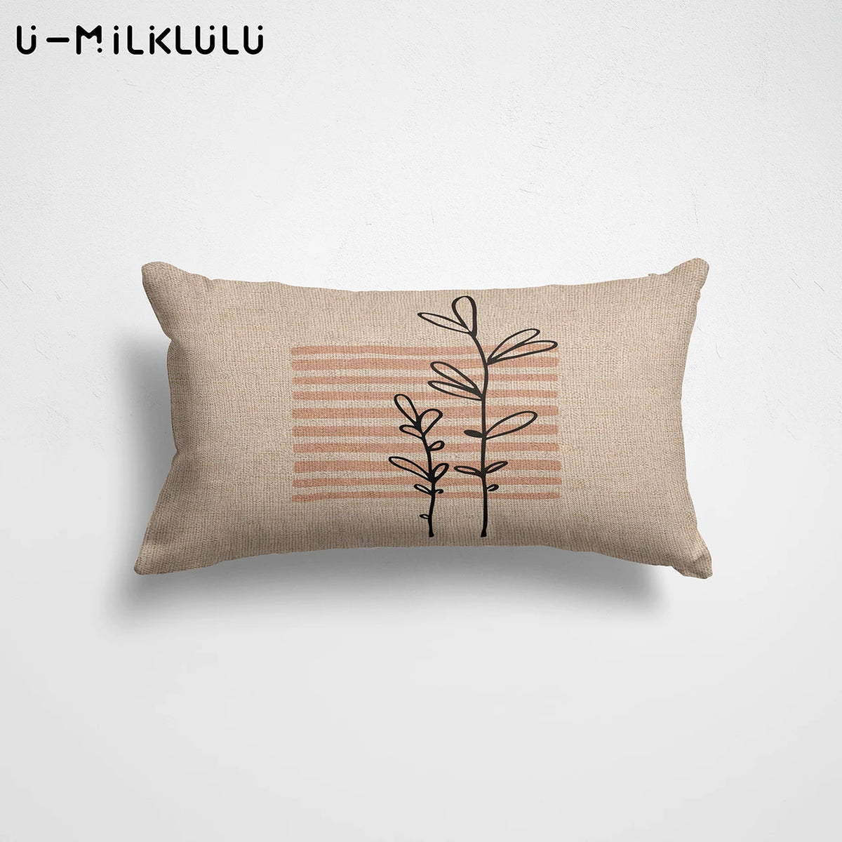 housse coussin motif feuilles moderne 30x50cm beige gris marronclair rosepâle