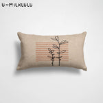 housse coussin motif feuilles moderne 30x50cm beige gris marronclair rosepâle