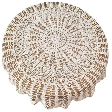 couvre table crocheté motif floral taille 70cm 80cm 90cm couleur beige clair noir traditionnel
