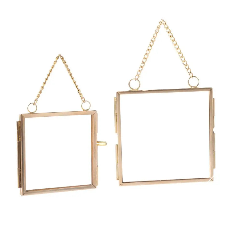 cadre photo or métal verre transparent suspension décoration vintage photo moderne double porte